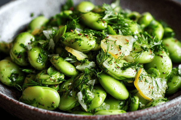 Fresh Garlic Butter Broad Beans with Lemon and Herbs