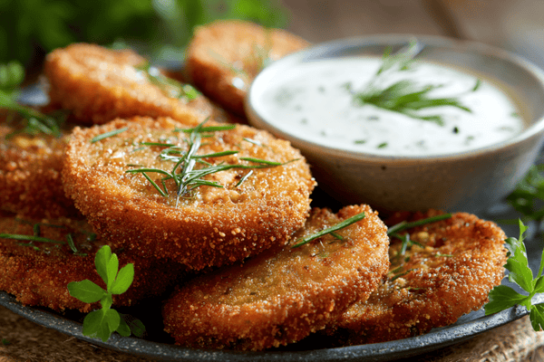 Crispy Fried Green Tomatoes with Buttermilk Dipping Sauce