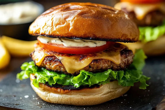 Juicy kurczak mielony burger z czosnkiem aioli