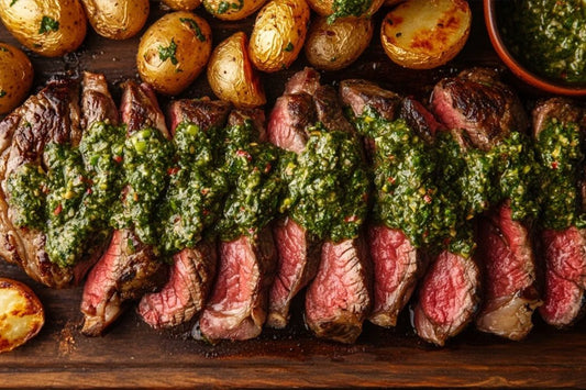 Soczysty grillowany stek z Zesty Chimichurri Sos