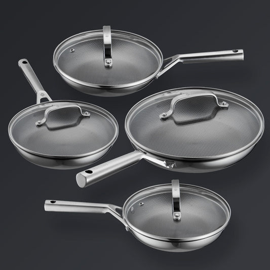 Hive Hybrid™ 8-Piece Pan & Lid Set (4 Frying Pans + 4 Matching Lids)