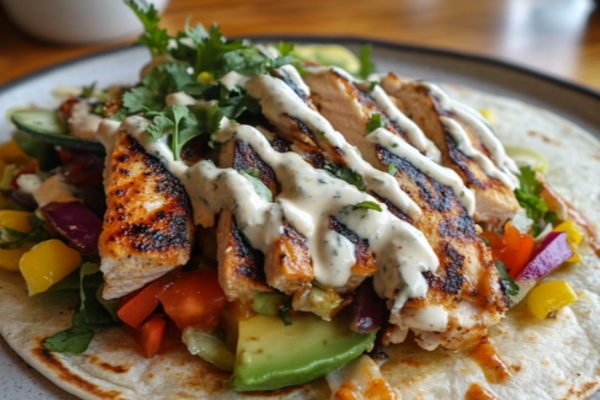 Grilled Chicken Avocado Wrap with Spicy Yogurt Sauce