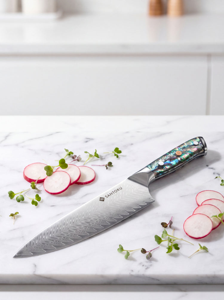 Haruta 8 Inch VG10 Japanese Damascus Steel Gyuto Chef Knife with Wooden Handle & Scabbard