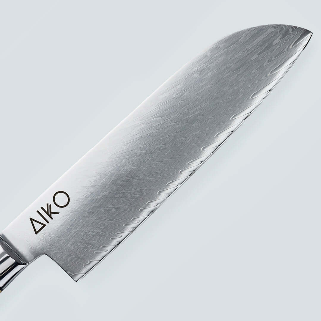 Aiko Blue (あいこ, アイコ) Stalowy nóż Damascus z kolorowym niebieskim uchwytem żywicy